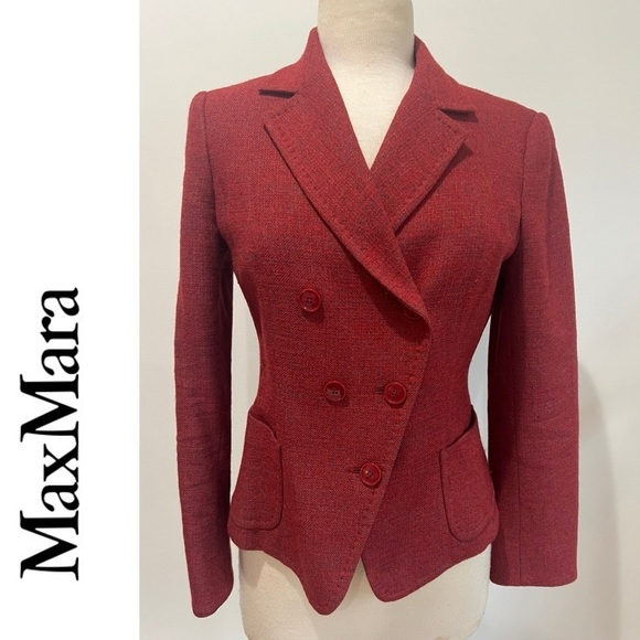 MaxMara Jackets & Blazers - MaxMara Tweed Wool Cashmere Silk Double Breasted Blazer